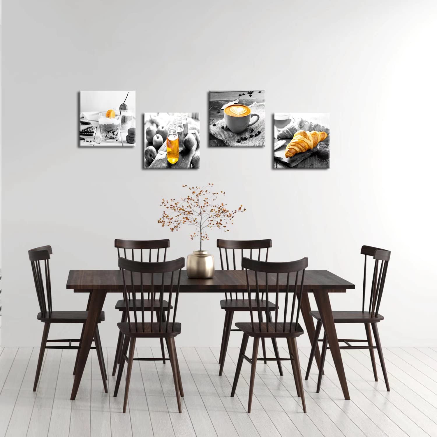 Modern Black and White Coffee Canvas Painting Set - 12x12 Inch Framed Wall Art for Kitchen, Bakery & Cafe Decor (4-Piece) - Perfect for Breakfast Nook, Dining Room & Coffee Shop Ambiance