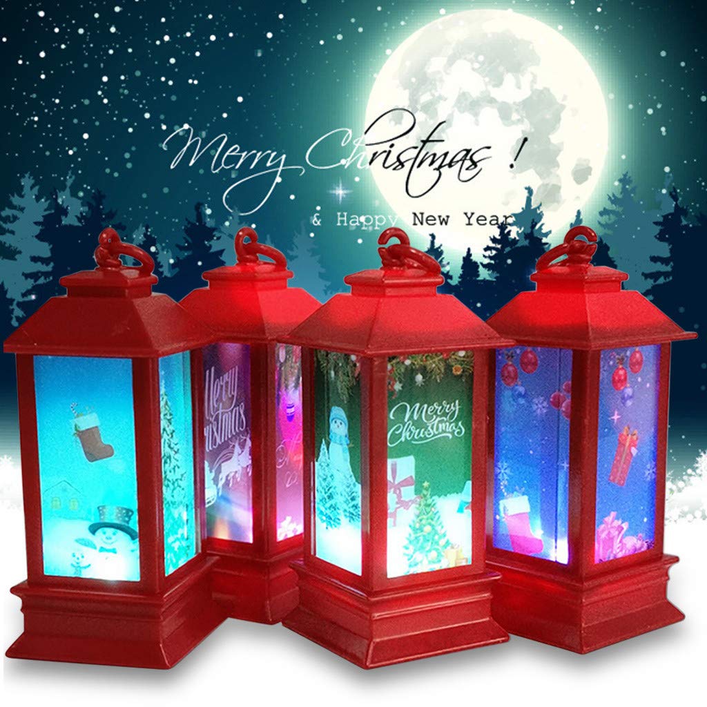 YUHAOTIN Christmas LED Candle Lanterns - 4 Pack Outdoor/Indoor Decorative Hanging Lights with Battery Operated Tea Lights for Holiday Tabletop Decor, Patio, Garden & Home Christmas Decorations