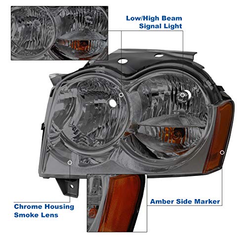 2005-2007 Jeep Grand Cherokee Replacement Headlights - Smoke Lens LED Headlamps for Improved Night Visibility | Perfect for Off-Roading & Night Driving
