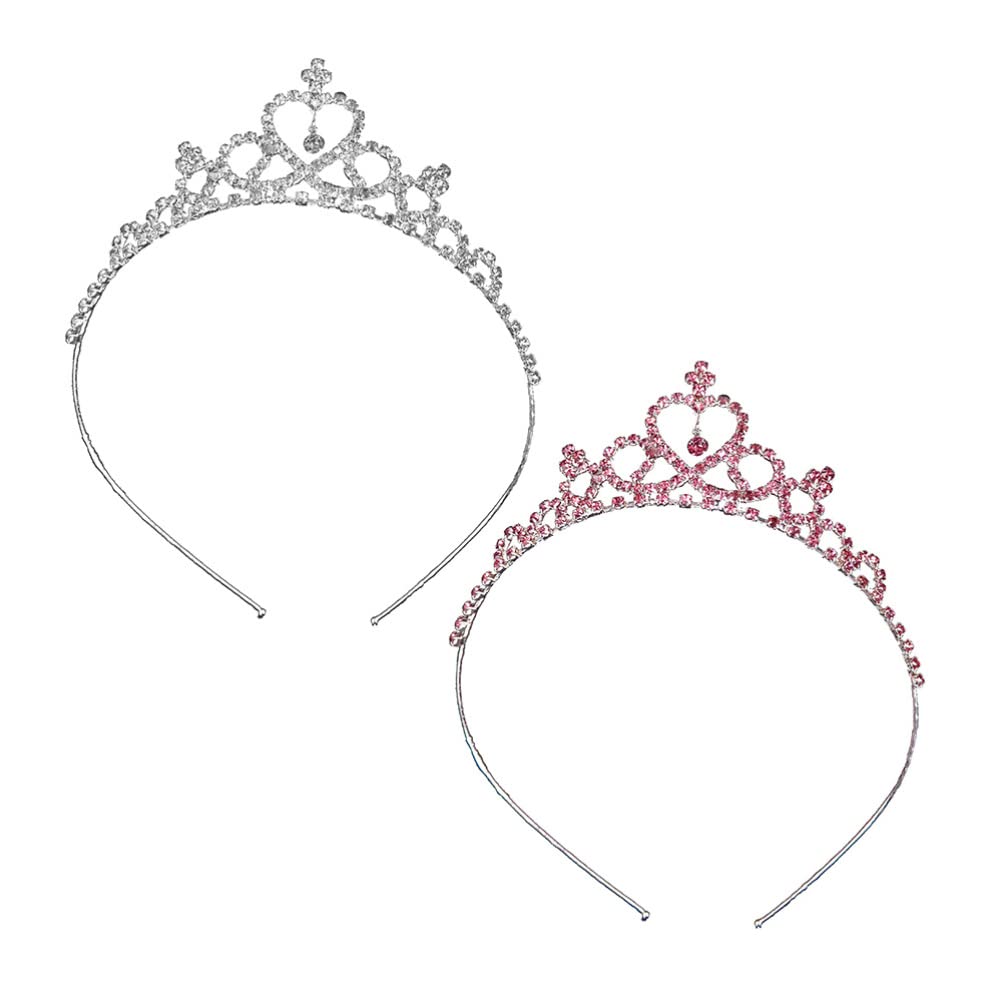 2PCS Rhinestone Crown Headbands for Kids & Girls - Sparkly Tiaras, Fashion Headdress, Hair Hoops for Birthday Parties, Pageants & Dress-Up Play