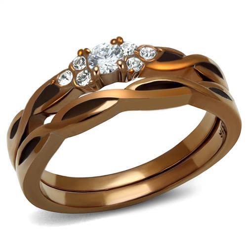 Zawadee TK2963 Stainless Steel CZ Coffee Ring for Women - Elegant Jewelry Gift