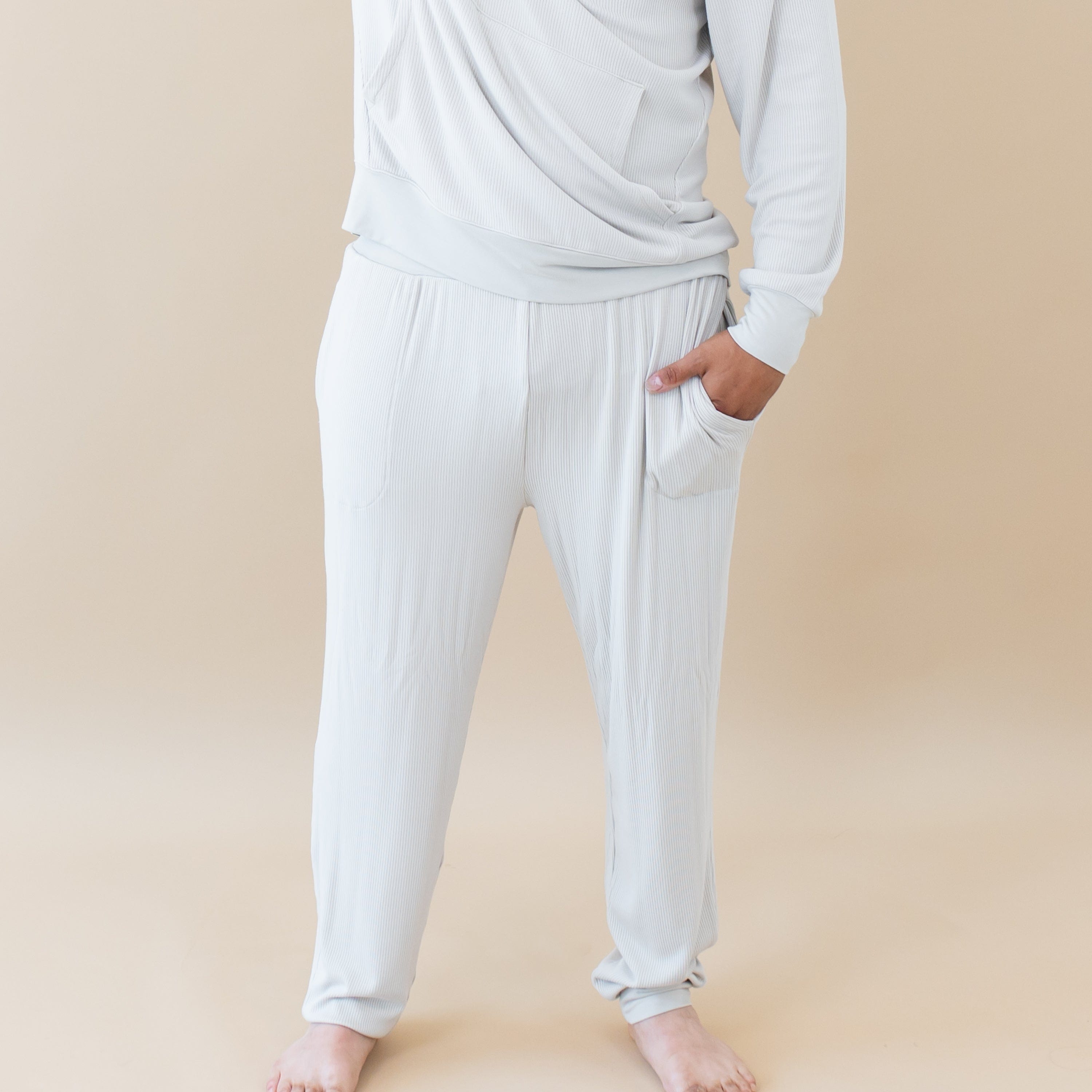 Men's Ribbed Jogger Pants in Oat - Comfortable Stretch Sweatpants for Casual Wear, Gym & Lounge