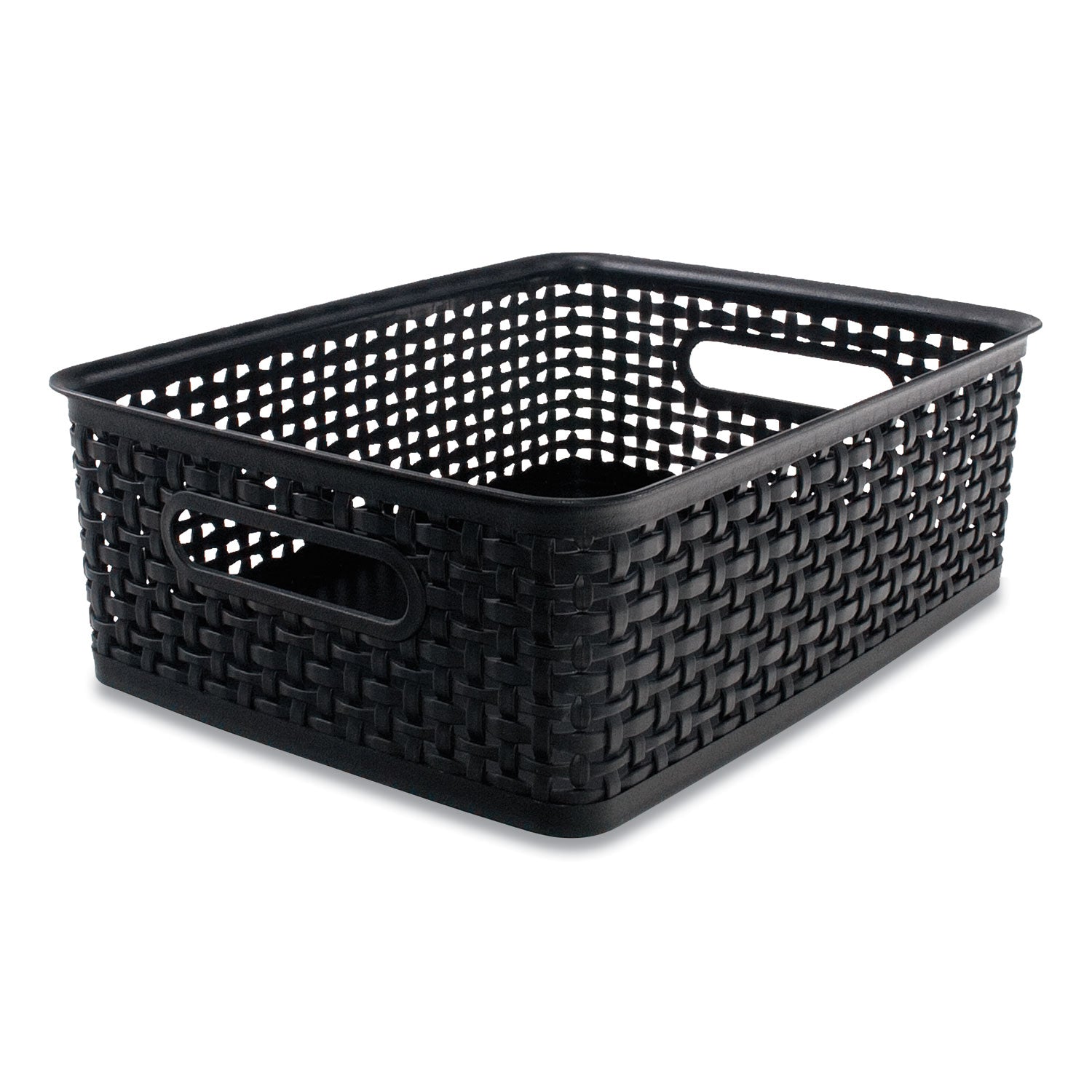 Advantus Black Plastic Weave Bin - Medium Storage Organizer (14