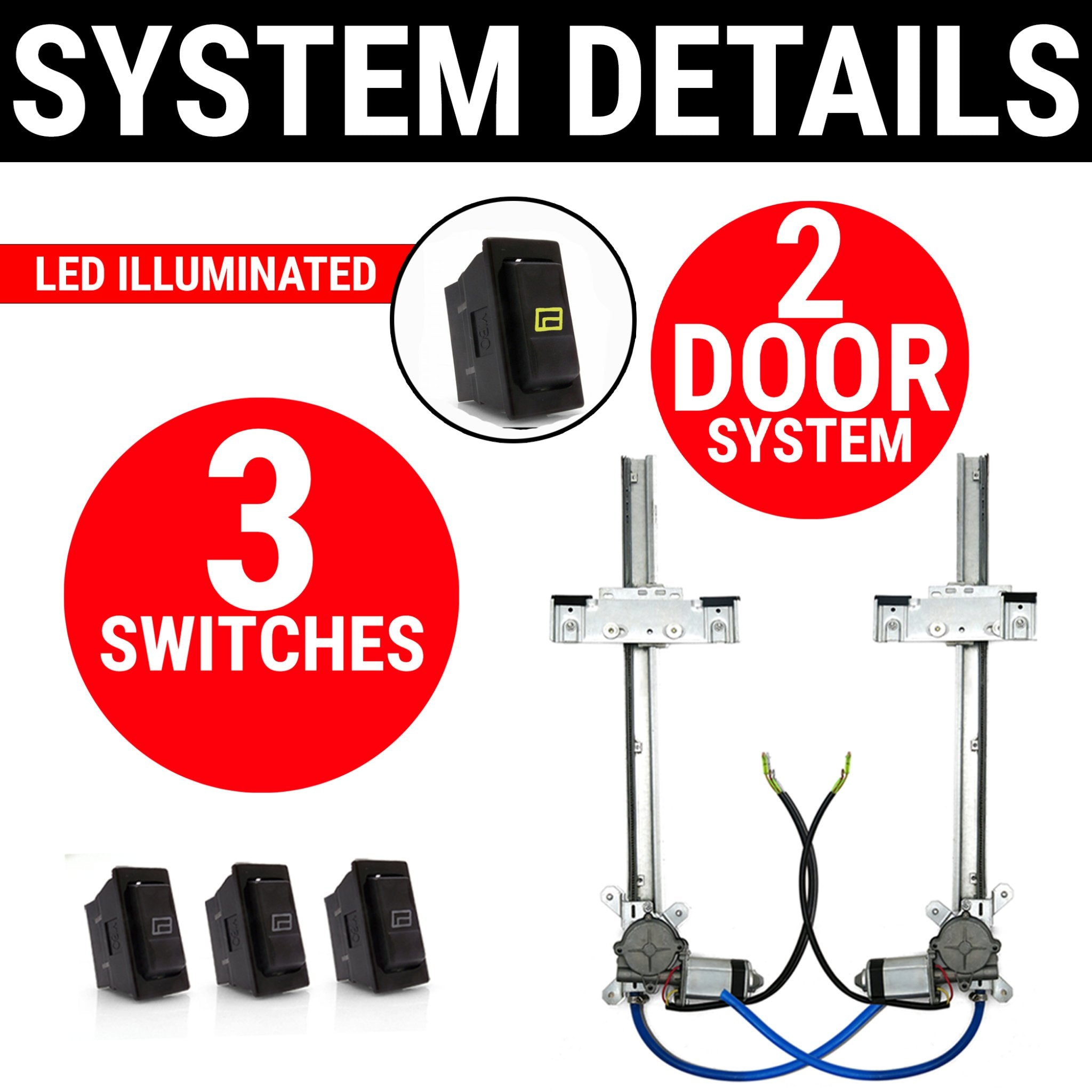1903 Rambler Model F 2-Door Power Window Conversion Kit - Flat Glass with Switches & Wiring Harness - Easy DIY Installation for Classic Car Restoration & Upgrades