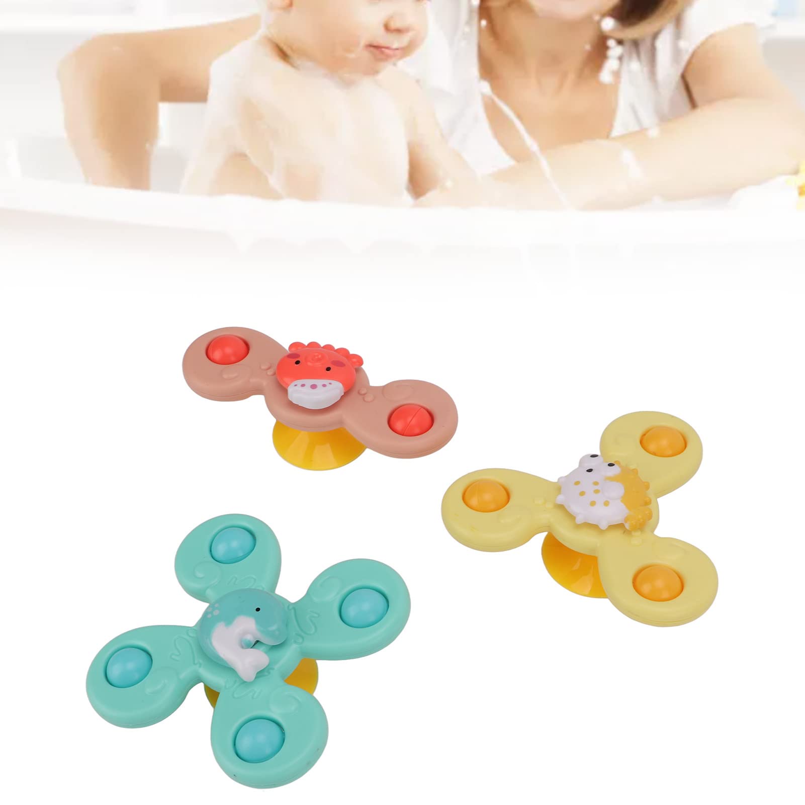 3 Pack Suction Cup Spinner Toys - Rotating Flower Fidget Spinners for Kids, Waterproof & Rustproof Sensory Toys for Bath, Window & Car Play - Stress Relief Bathroom Toys for Babies & Toddlers
