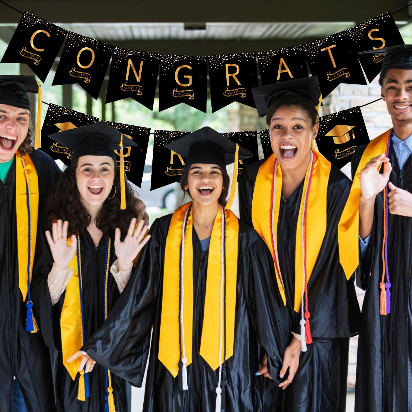 Class of 2024 Graduation Banner - Black & Gold Congrats Grad Decorations for 2024 Graduation Party, Wall Decor & Photo Backdrop - Perfect for High School & College Graduation Celebrations