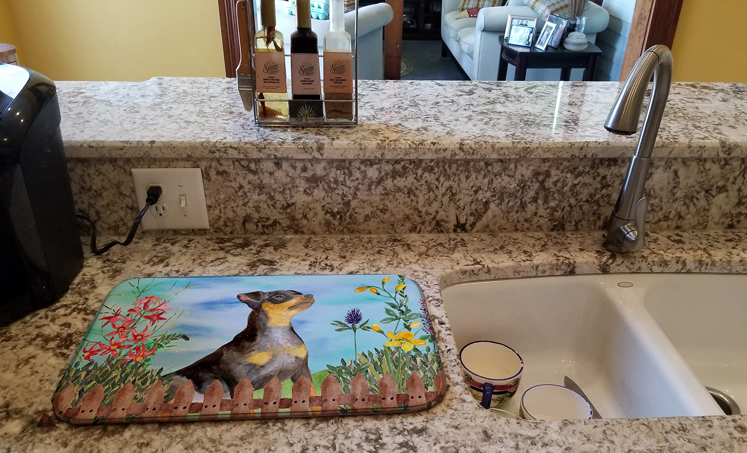 Miniature Pinscher Dish Drying Mat - Absorbent Kitchen Counter Pad (14x21