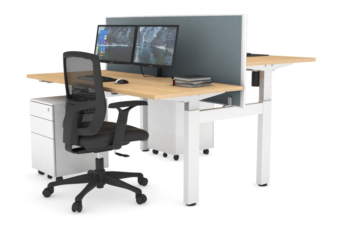 Adjustable Height 2-Person H Bench Workstation - White Frame [1600L x 700W] - Perfect for Office, Home Office & Coworking Spaces