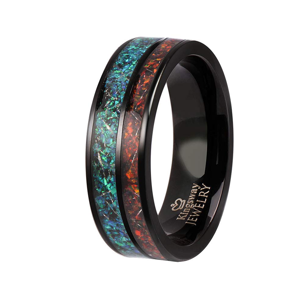 Volcanic Ocean Opal Ring for Women & Men | Blue Opal Mosaic Wedding Band | Natural Opal Jewelry for Engagement, Anniversary & Special Occasions