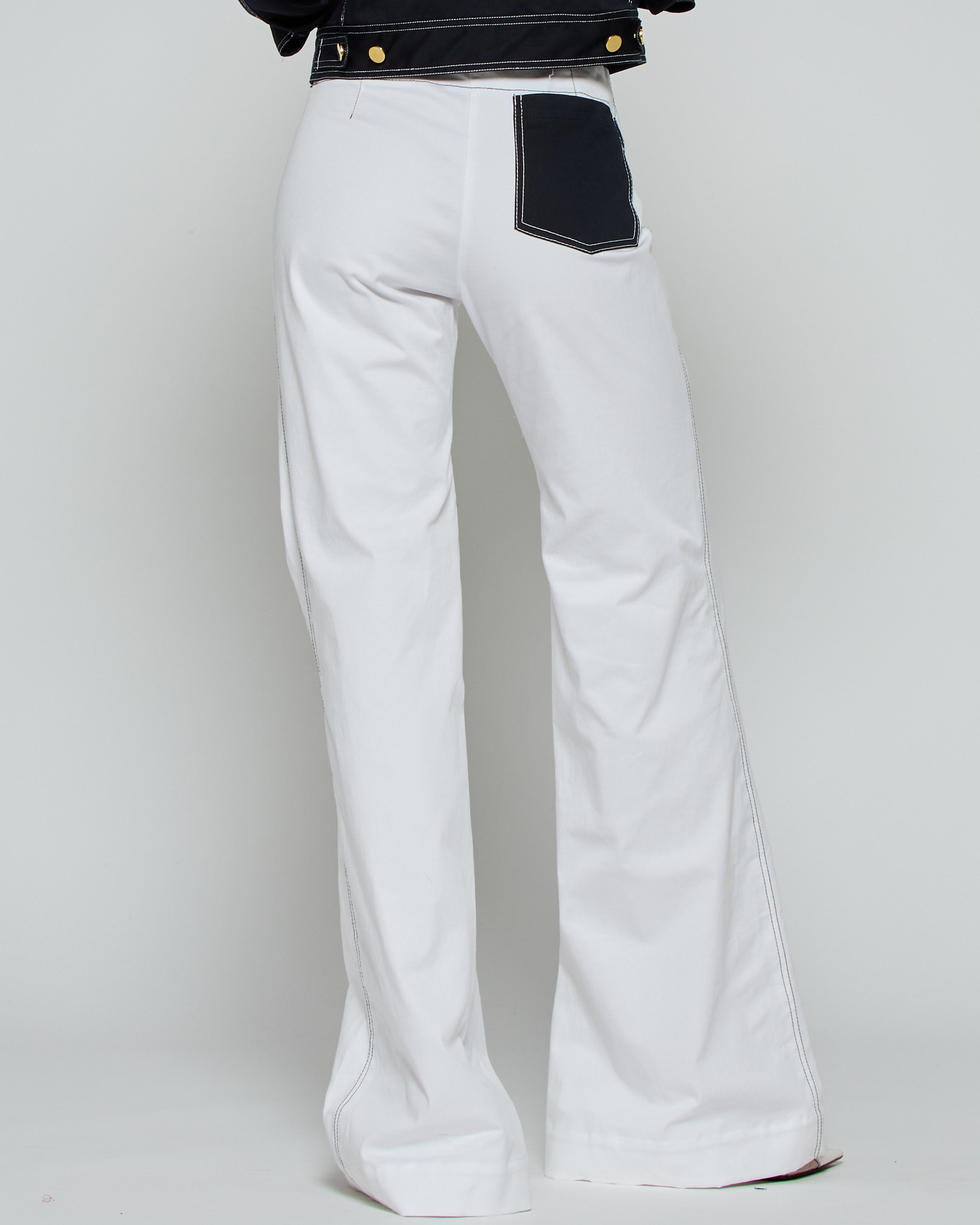 Women's High Waist Flare Pants with Contrast Pockets - White | Casual & Office Wear | Perfect for Work, Date Night & Everyday Outfits