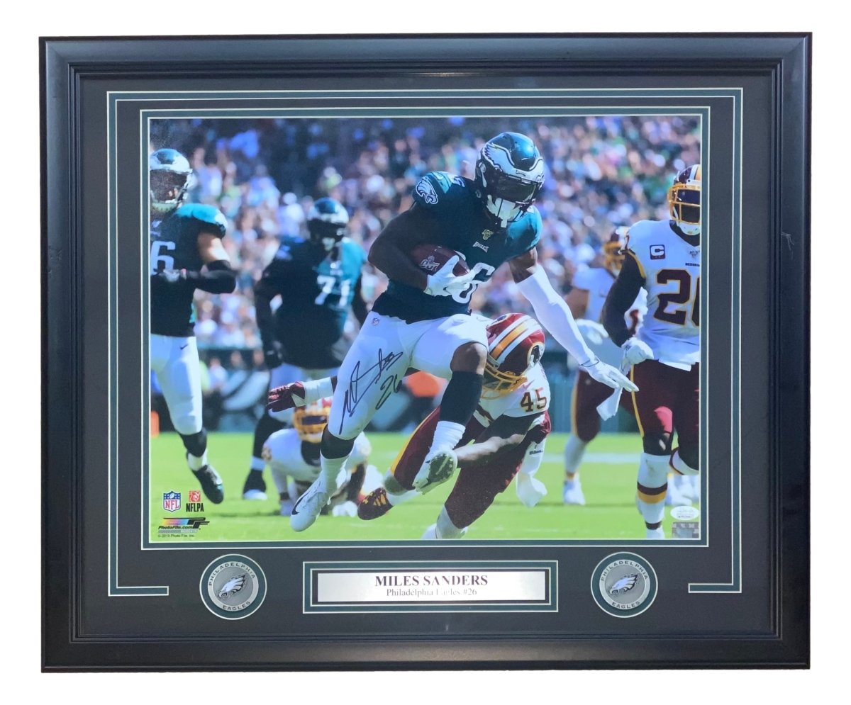 Authentic Miles Sanders Signed Framed 16x20 Philadelphia Eagles Memorabilia with JSA Certificate - Perfect for Eagles Fans, Sports Collectors, and Man Cave Decor