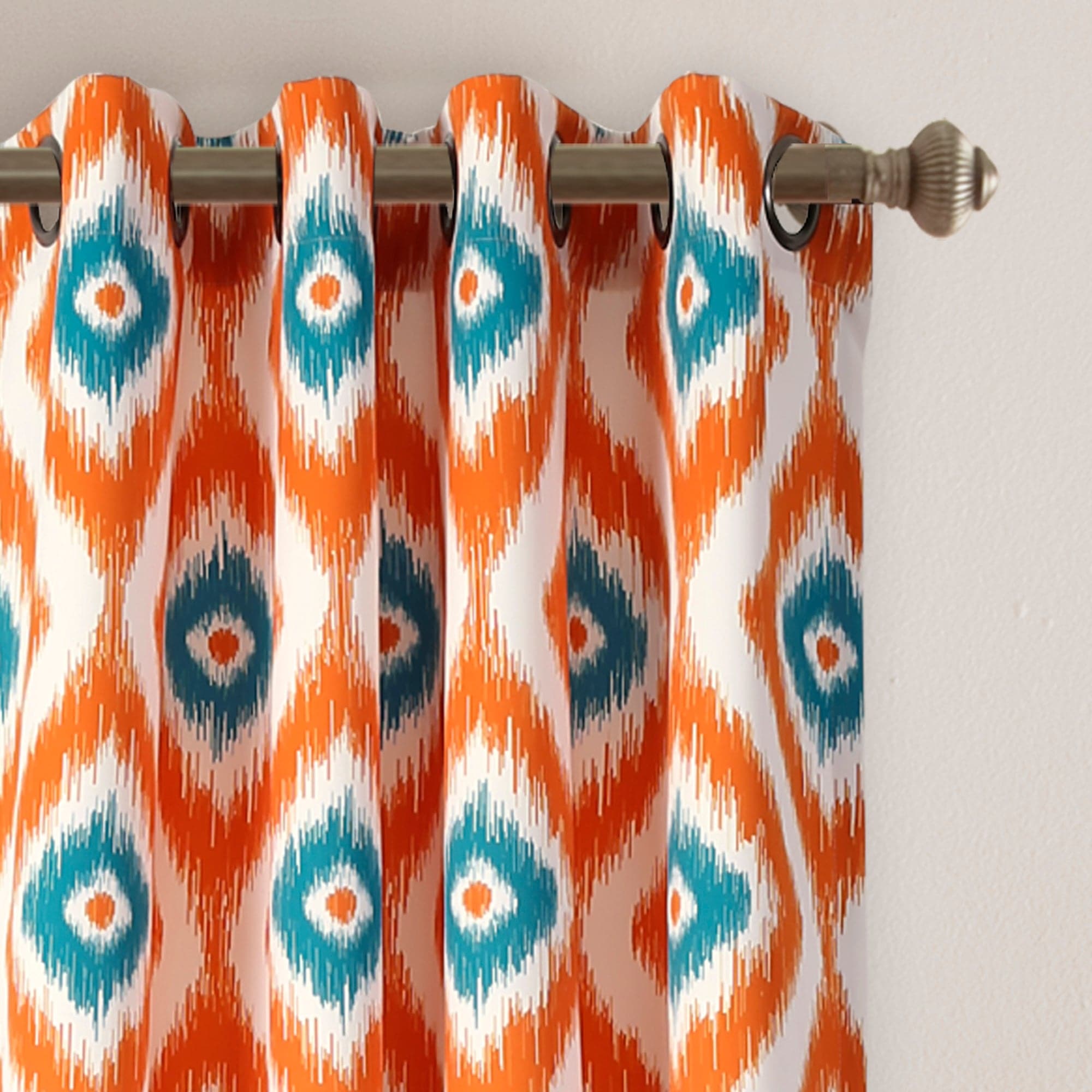 Premium Diamond Ikat Light Filtering Window Curtain Set - Elegant Sheer Drapes for Living Room & Bedroom - Soft Sunlight & Privacy Control