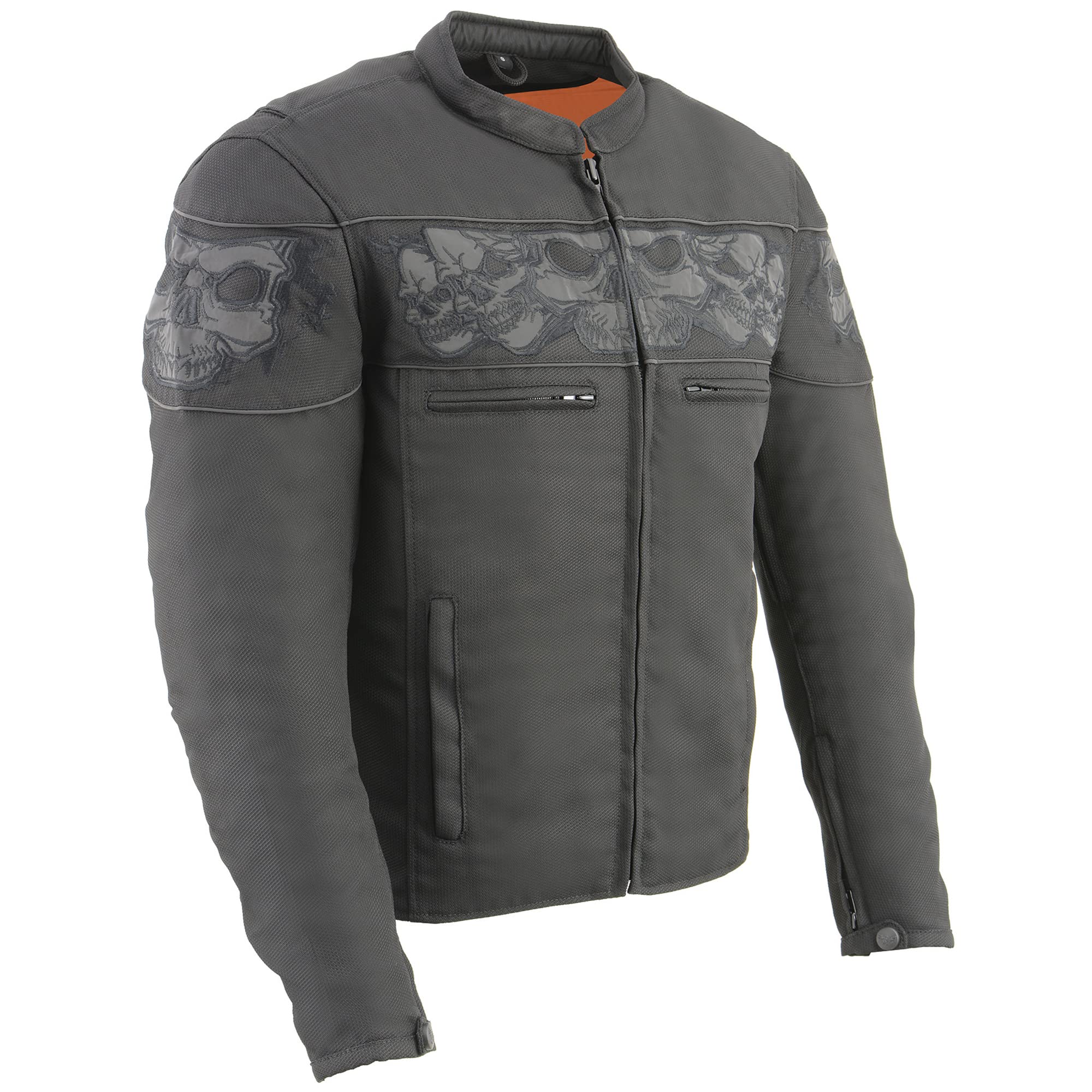 Milwaukee Leather Men's Reflective Skulls Black Textile Vented Motorcycle Jacket with Gun Pockets MPM1730 - Perfect for Bikers & Outdoor Adventures