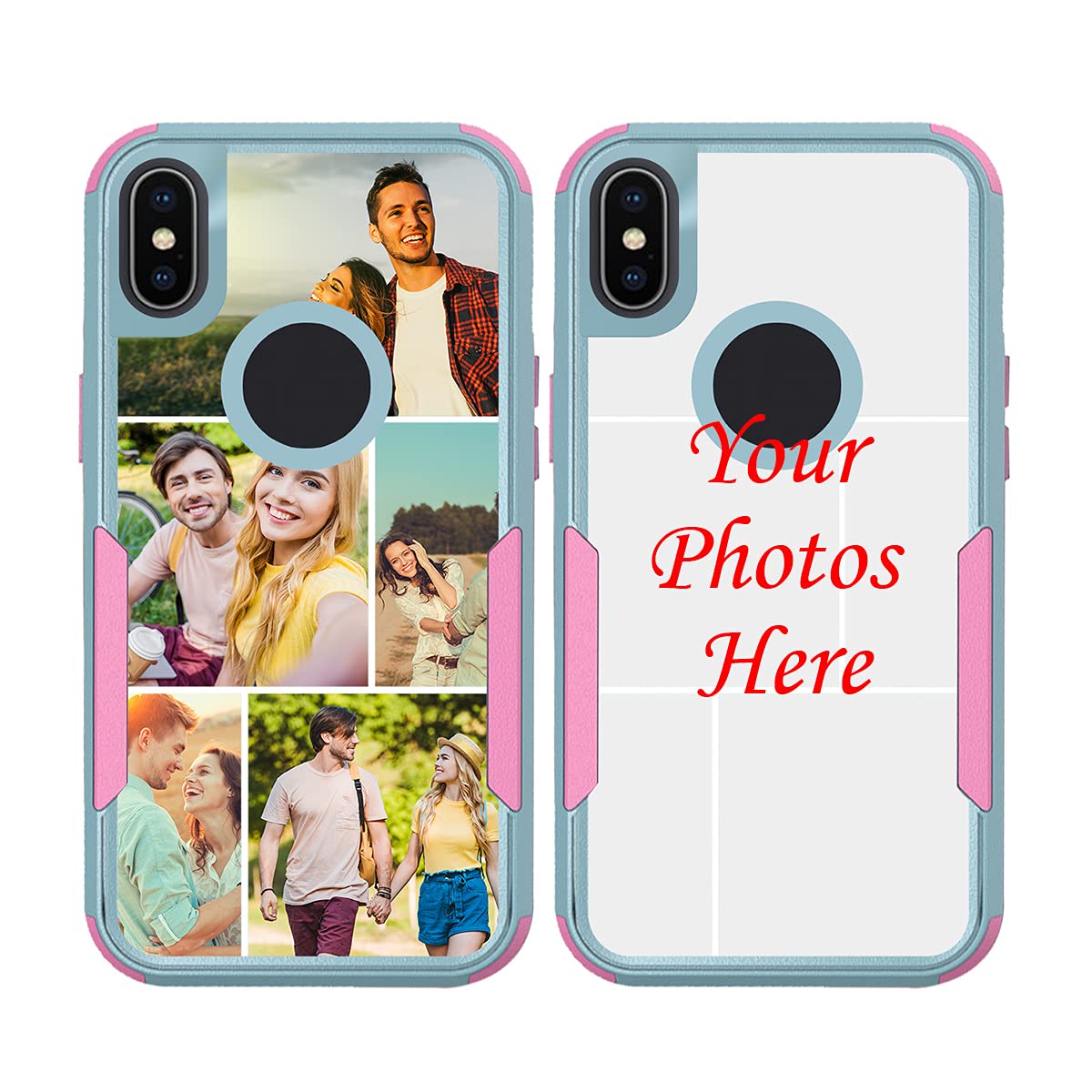 Custom iPhone Xs Max Phone Case - Shockproof, Scratch-Resistant, 3-Layer Protection with Multi-Photo Design | Personalized Gift for Women & Men | Perfect for Travel, Work, and Everyday Use - Pink