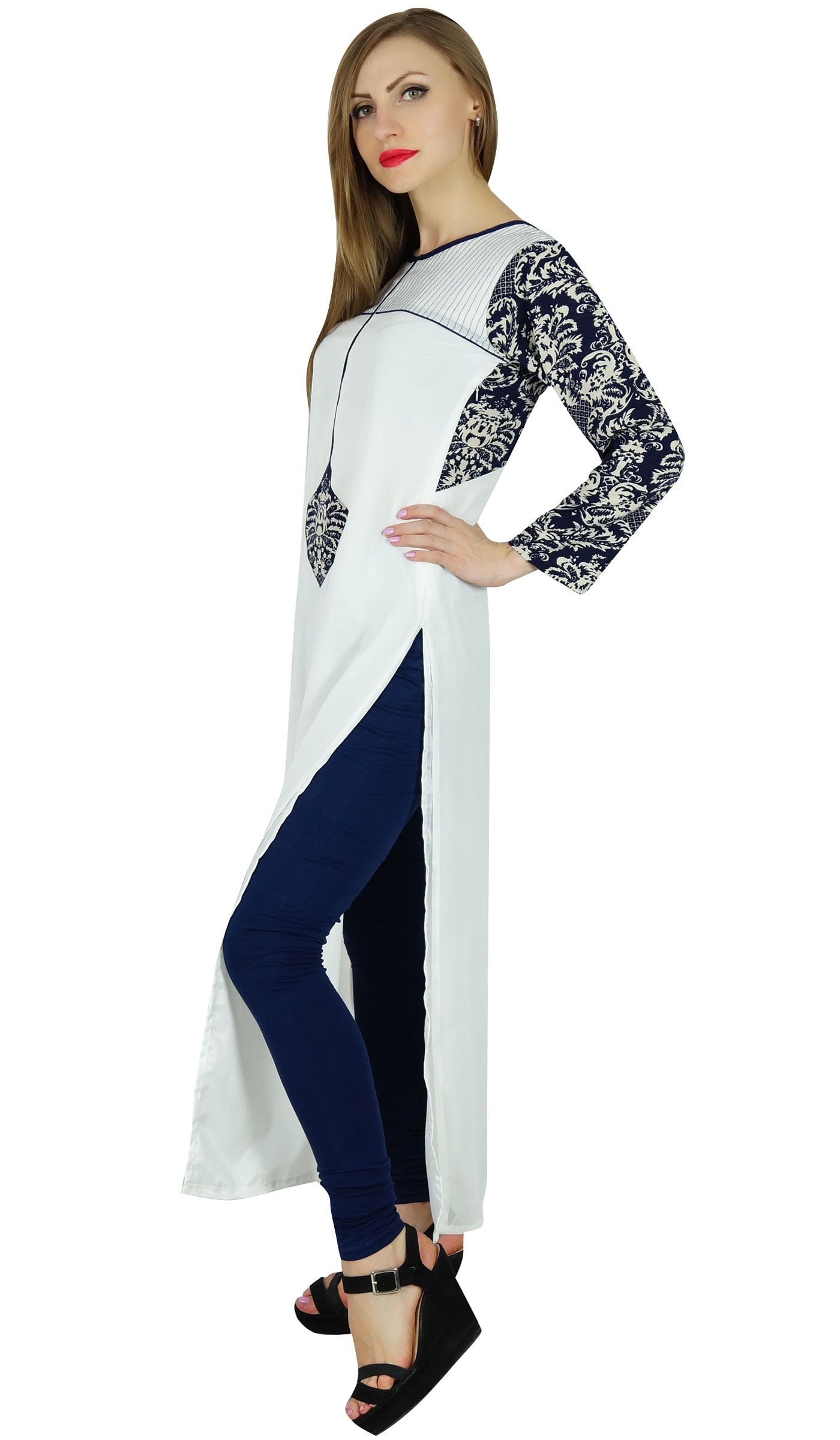 Bimba Women's White Lawn Kurta Kurti - Georgette Long Sleeve Blouse for Casual Wear & Festive Occasions | Perfect Gift for Women