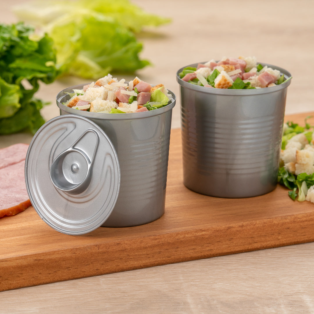 4 oz Round Silver Plastic Tin Can with Lid (2.5