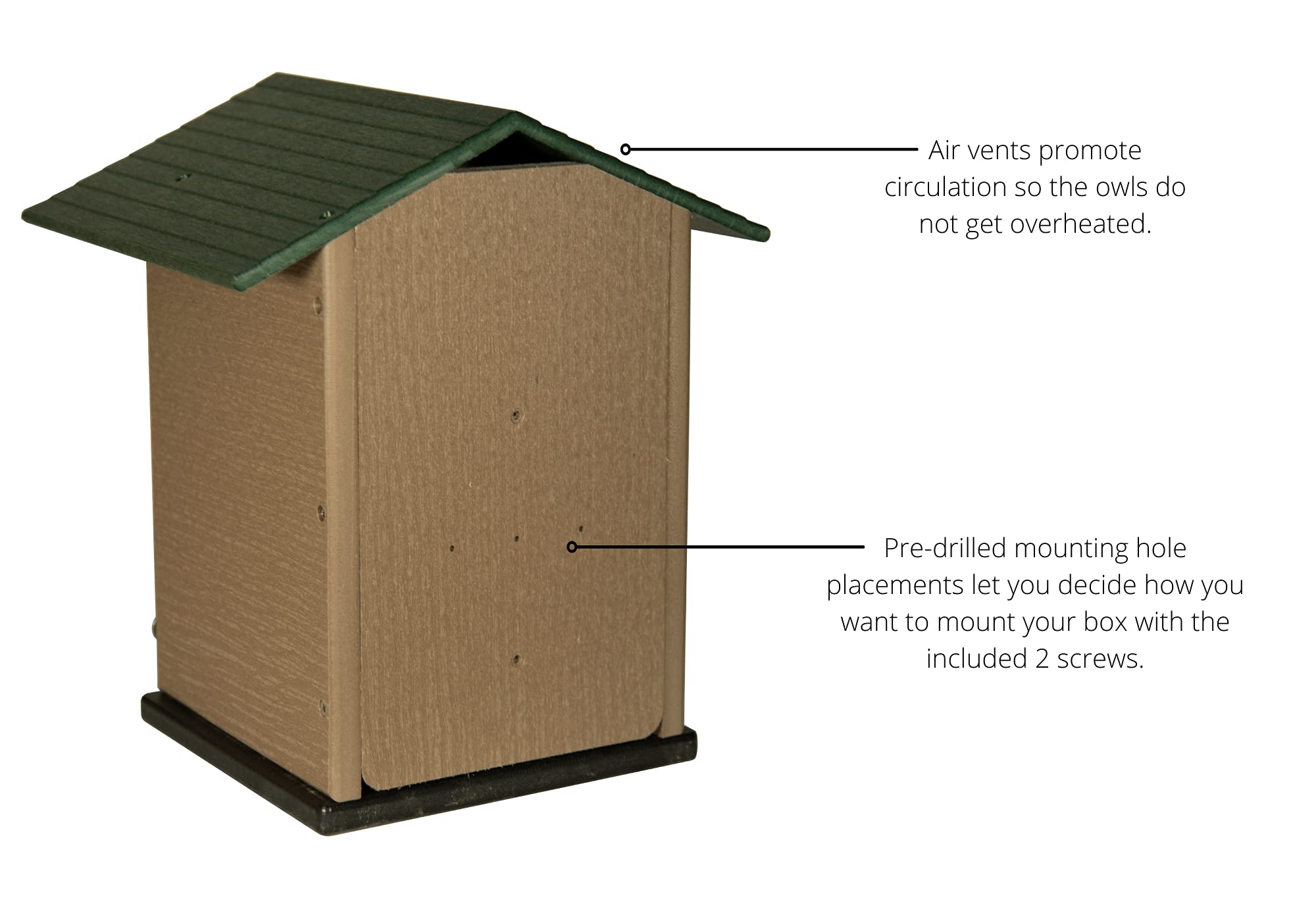 JC's Wildlife Green & Tan Ultimate Poly Screech Owl Nesting Box - Durable Owl House for Screech Owls, Saw-Whet Owls & Kestrels - Easy-Clean Design with Access Door - Perfect for Backyard Birdwatching & Wildlife Conservation
