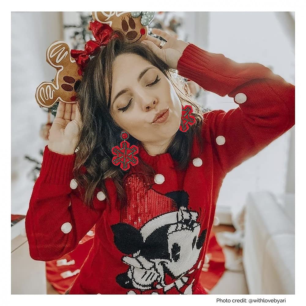Boderier Beaded Snowflake Earrings - Christmas Dangle Earrings for Women | Winter Holiday Jewelry Gift | Perfect for Christmas Parties & Festive Occasions