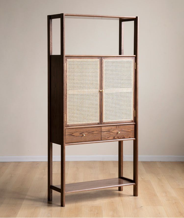 Solid Black Walnut & Ash Wood Bookshelf Display Cabinet - Modern Bookcase for Living Room, Office & Library Storage