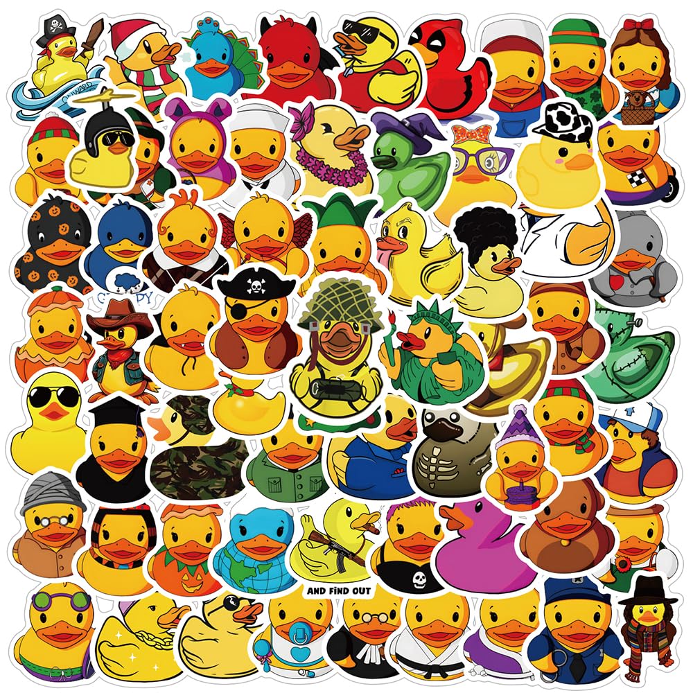 69Pcs Cute Rubber Duck Waterproof Stickers Pack - Kawaii Animal Vinyl Decals for Water Bottles, Laptops, Skateboards | Durable Adhesive for DIY Crafts, School Supplies, Kids Room Decor & Party Favors