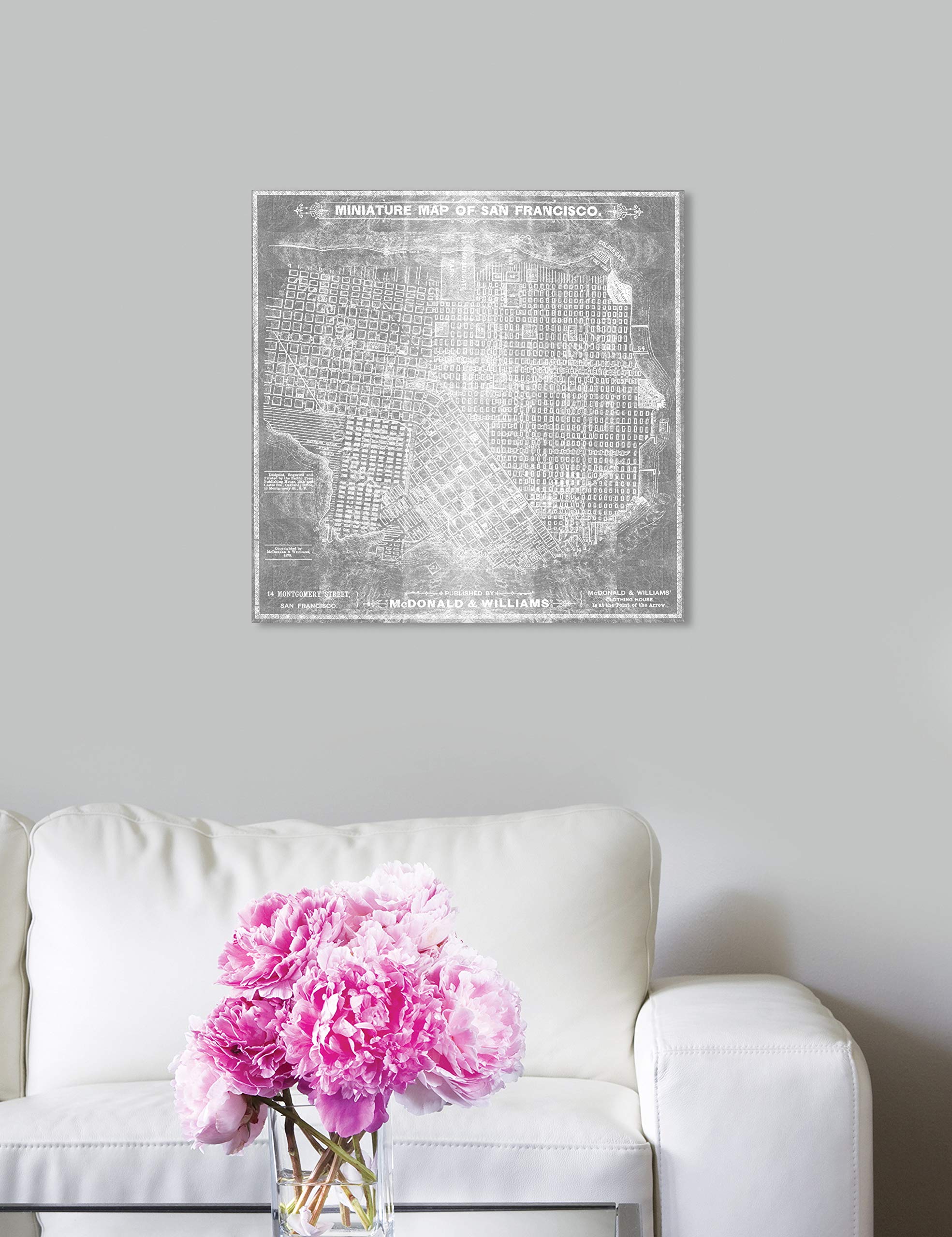 Oliver Gal Artist Co. San Francisco Map Silver Canvas Wall Art Print - Perfect for Home & Office Decor, Living Room, Bedroom, or Gift Idea