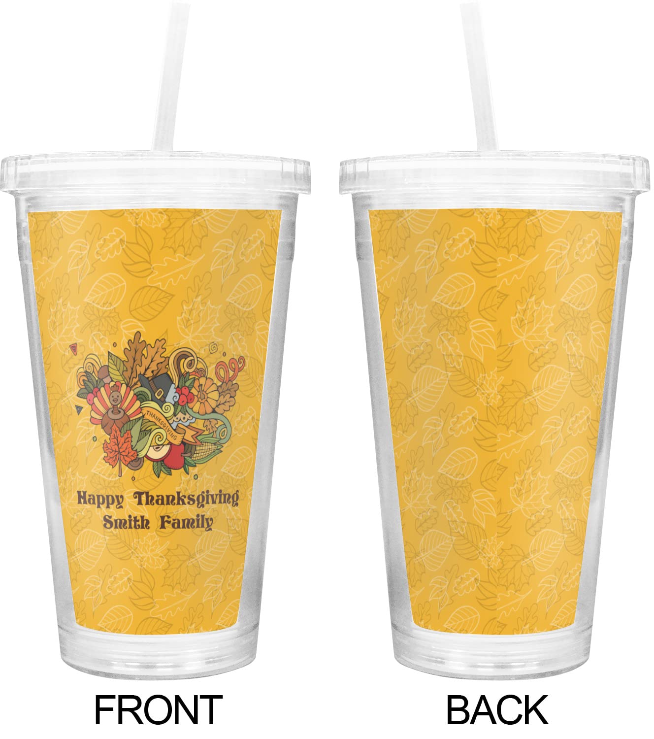 Custom Happy Thanksgiving Double Wall Insulated Tumbler with Straw & Lid - Perfect for Holiday Gifts, Office Parties & Family Gatherings