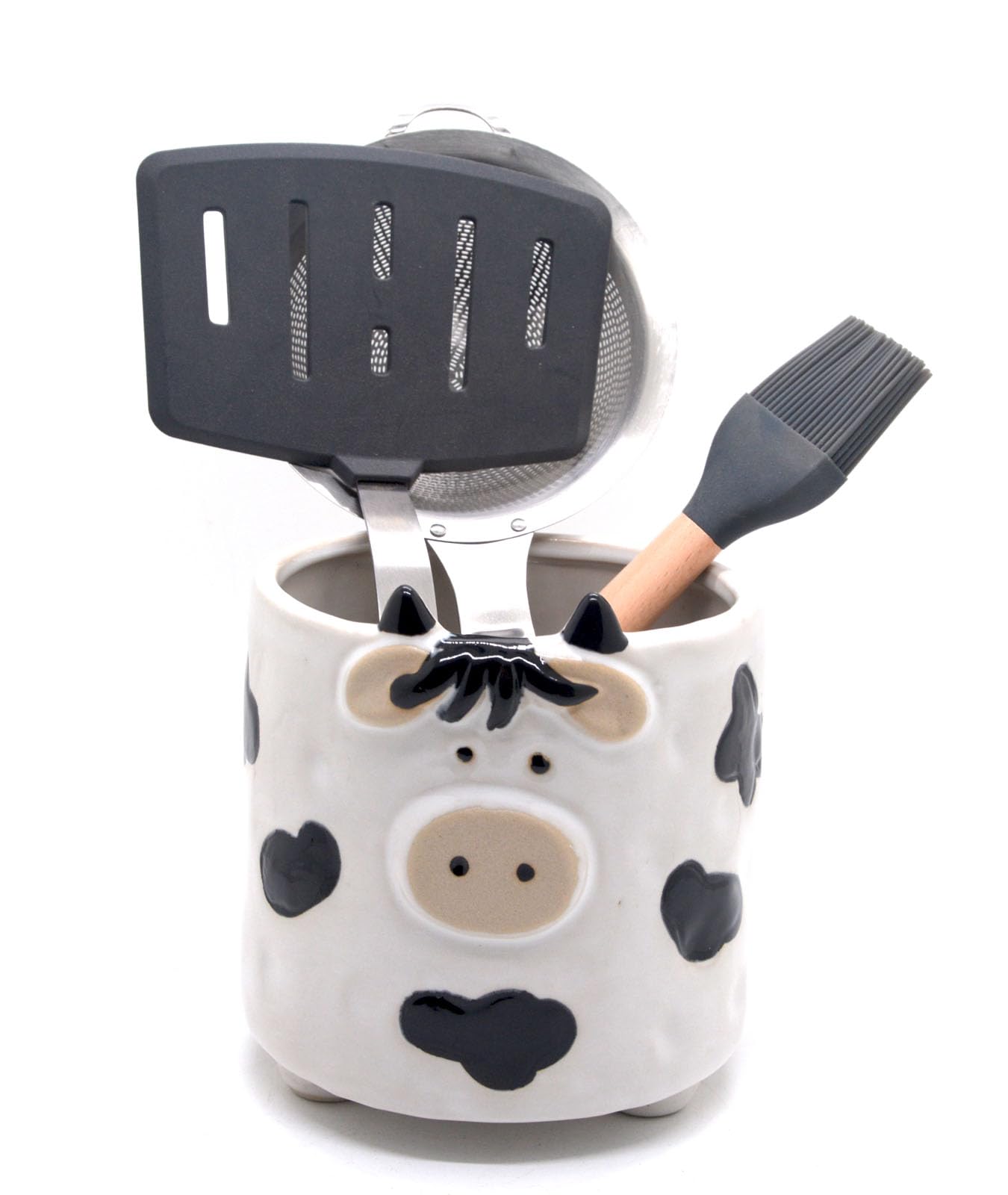 Ceramic Cow Kitchen Utensil Holder - Large Countertop Organizer for Cooking Utensils, Spatulas & Kitchen Tools - Farmhouse Decor for Kitchen Counter - Perfect Gift for Home Cooks & Cow Lovers (Use in Farmhouse Kitchens, Country Style Homes & as Unique Housewarming Gift)