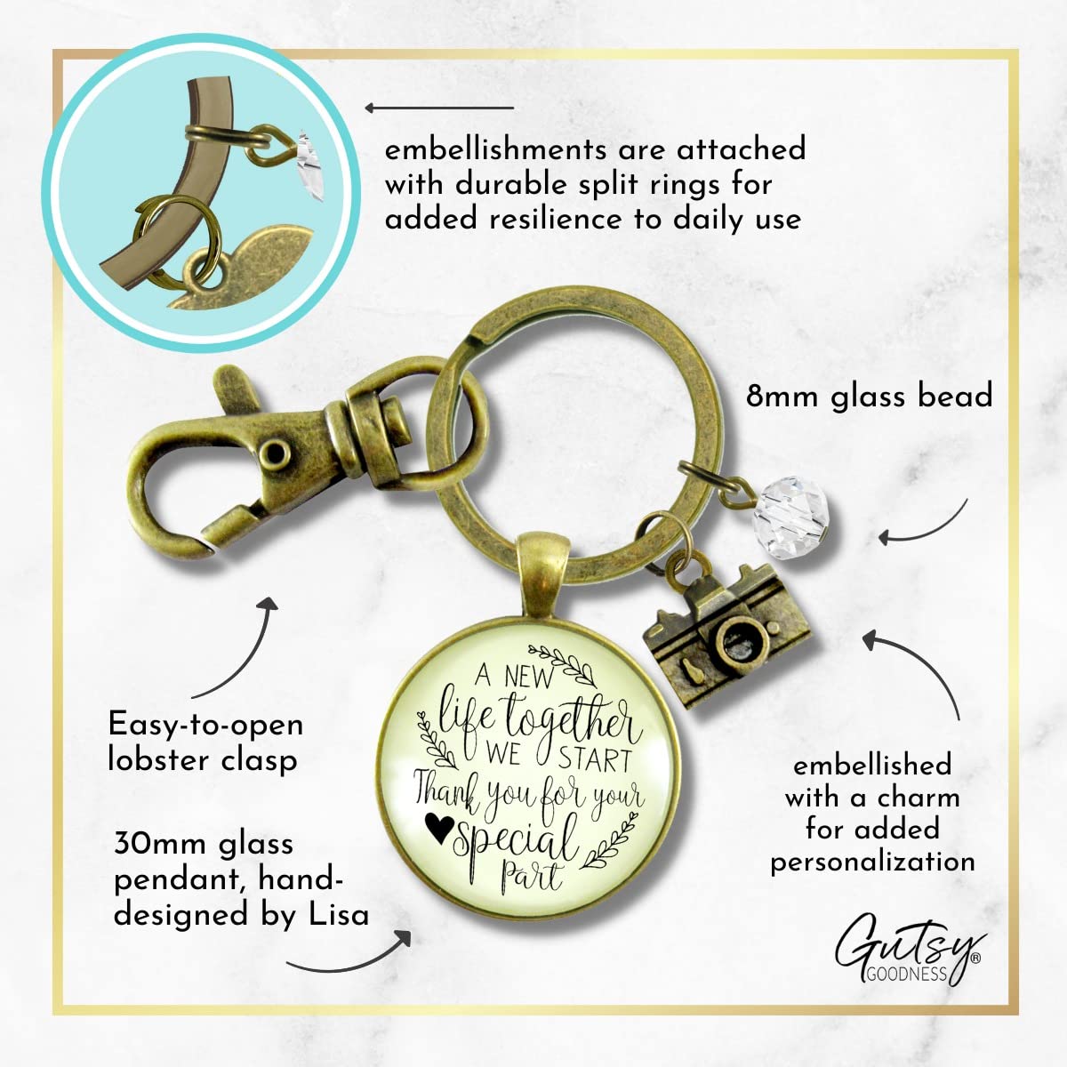 Rustic Camera Keychain - Wedding Photographer Gift with Thank You Card - Perfect for Bridal Party, Anniversary & Newlywed Couples - Engraved 'A New Life We Start' for Special Occasions