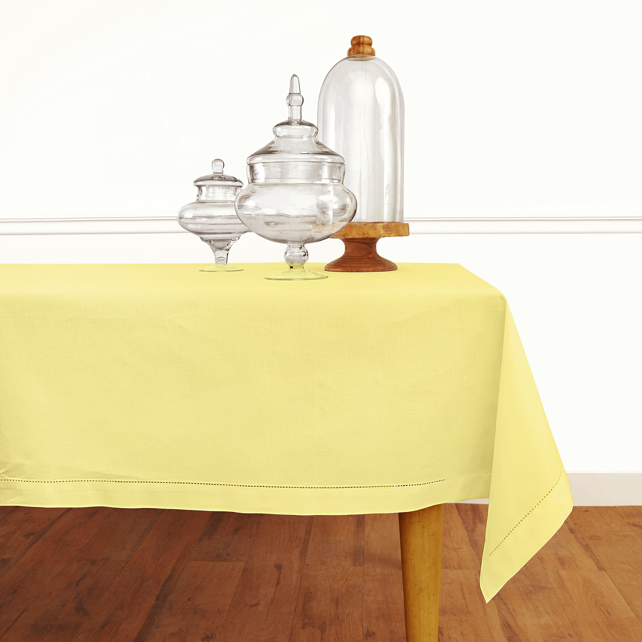 Premium Yellow Cotton Linen Tablecloth 58x104 Inch - Hemstitch Rectangular Table Cover for Easter, Mother's Day & Wedding Parties - Machine Washable Dining Table Decor for Home, Restaurant & Outdoor Events
