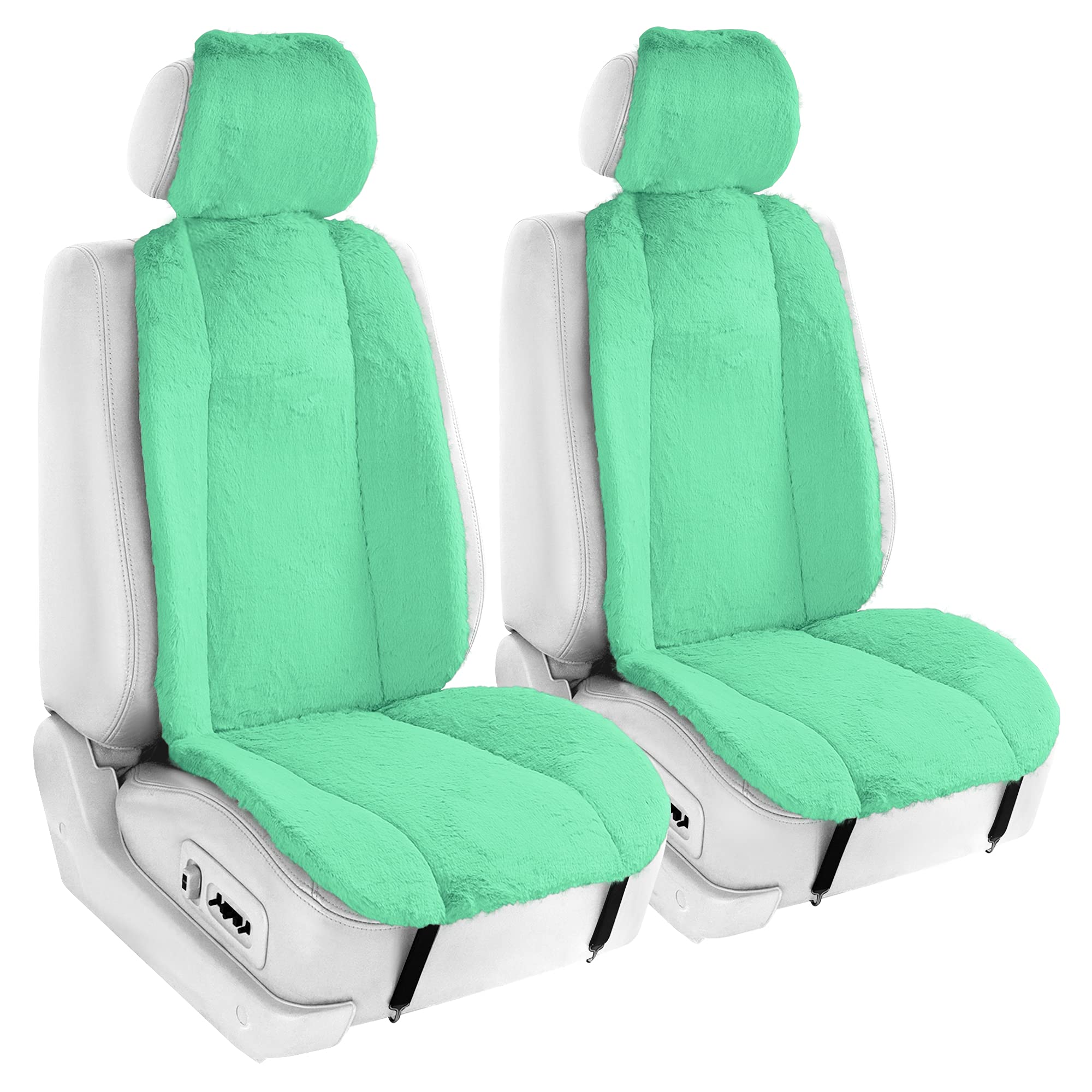 TLH Mint Doe16 Faux Rabbit Fur Car Seat Cushions - Universal Fit for Cars, Trucks, SUVs & Vans - Soft & Comfortable for Long Drives, Road Trips & Winter Commutes
