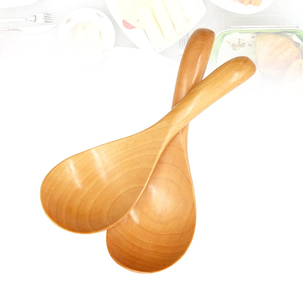 DOITOOL 2-Pack Wooden Kitchen Spoons - Rice Cooker Spoon & Soup Ladle Set - Natural Wooden Utensils for Cooking, Stirring, Serving - Perfect for Rice, Soup, Dessert & Ceramic Cookware - Essential Home Kitchen Supplies & Cooking Accessories