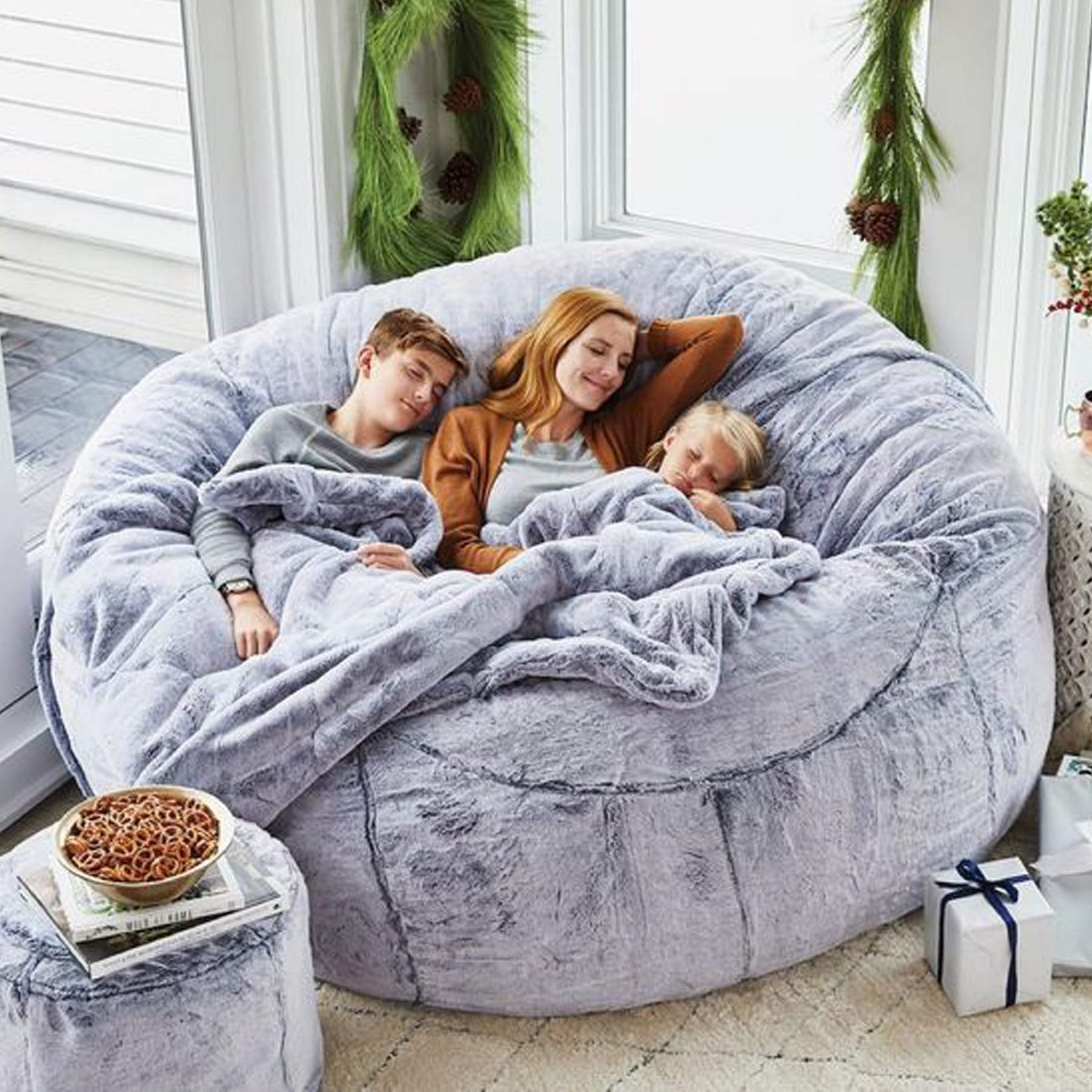 7FT Big Beanbag Chair for Adults & Kids - No Filling Comfy Cover, Dark Grey - Perfect for Bedroom, Living Room, Game Room & Dorm Lounge (Lazy Sofa Floor Chair)