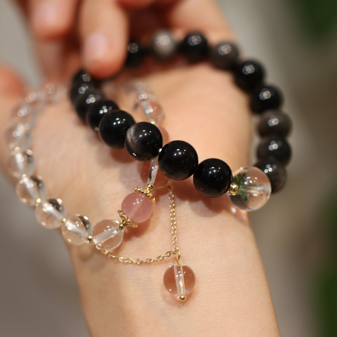 Black and White Obsidian Couple Bracelets Set - His and Hers Matching Stone Jewelry for Love, Protection & Healing | Perfect for Anniversaries, Gifts & Spiritual Healing
