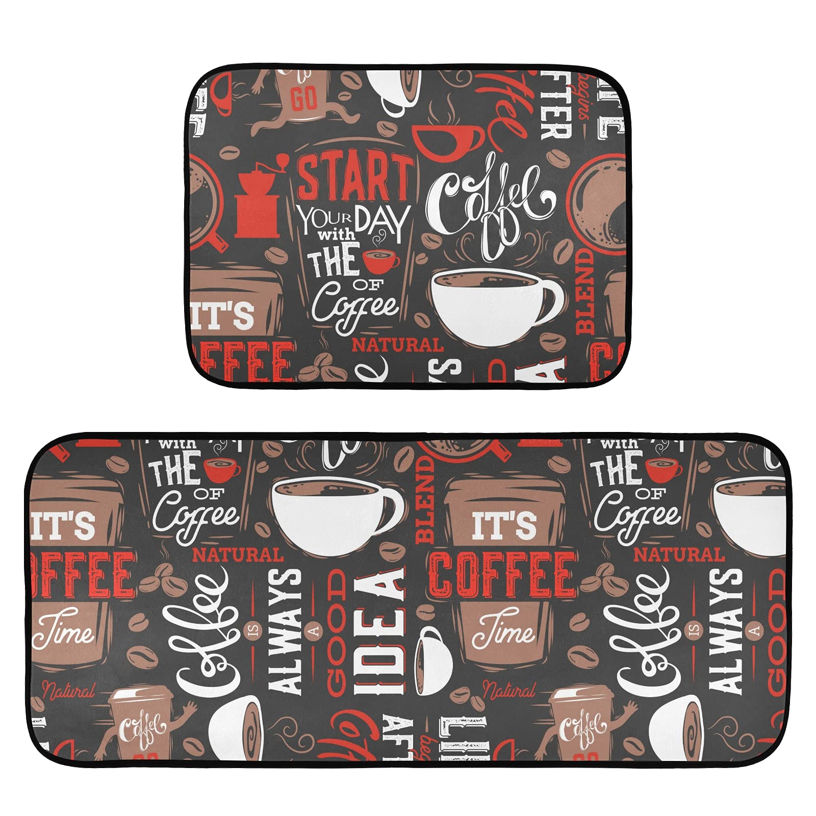 Anti-Fatigue Kitchen Rug Set of 2 - Non-Slip Washable Memory Foam Cushioned Mats for Sink, Office & Laundry - Comfort Standing Mat for Home Decor & Kitchen Runner