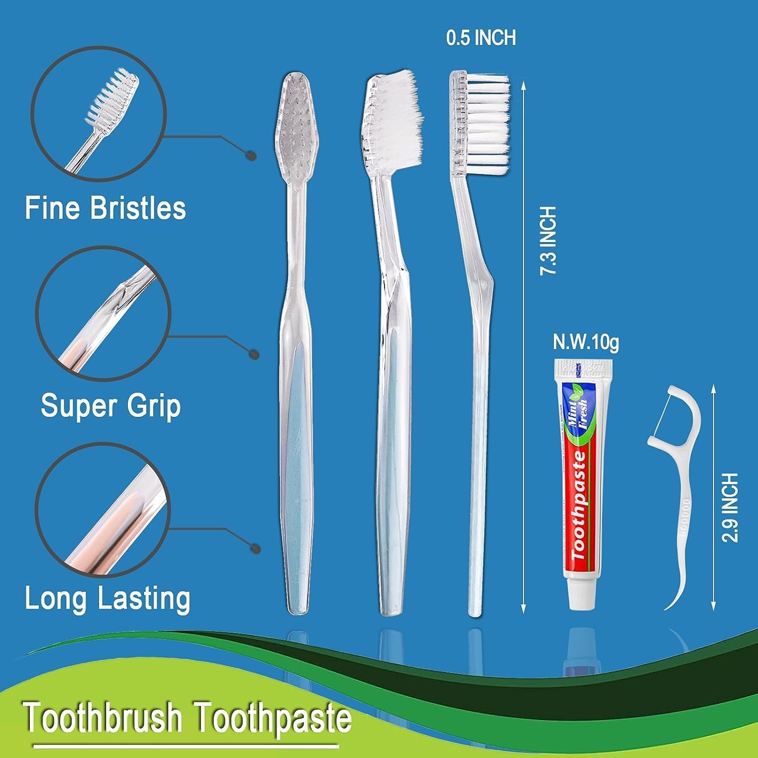 500pcs Disposable Toothbrushes with Toothpaste & Floss - Individually Wrapped Travel Dental Kit (2 Colors, 10g Toothpaste, Floss Picks) - Bulk Oral Hygiene Supplies for Hotels, Airbnb, Homeless Shelters, Camping & Emergency Kits