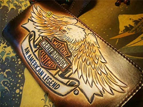 Handmade 3D Genuine Leather Biker Wallet for Men - Custom Engraved & Hand-Painted Long Leather Wallet - Personalized Gift for Motorcycle Riders, Travel & Everyday Use