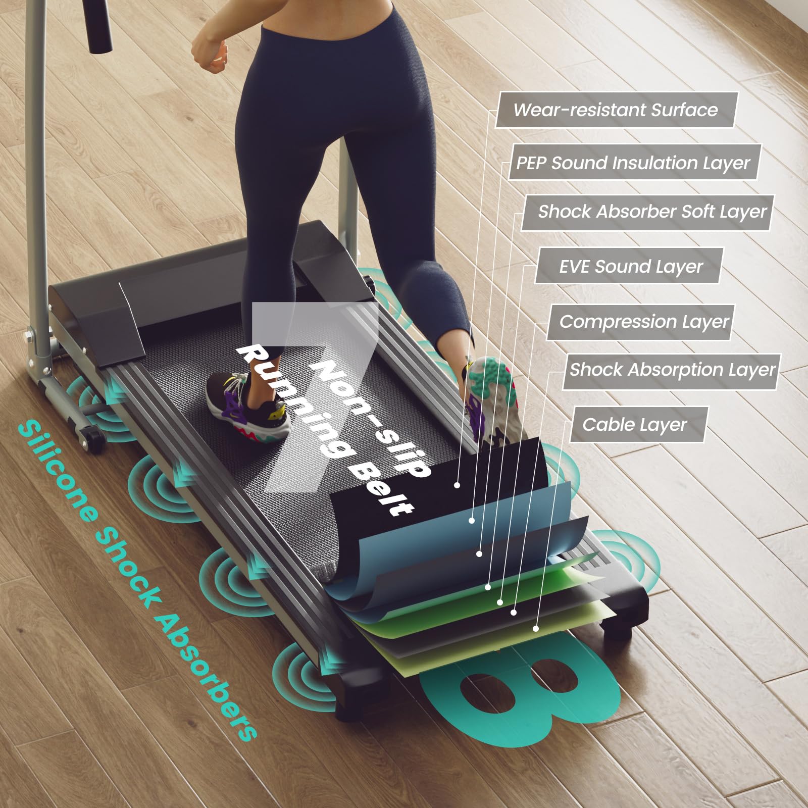 Wenst'sKufAN Folding Treadmill - Electric Motorized Running Machine with LED Display & Phone Holder for Home Gym, Office Workout - Perfect for Walking, Jogging & Cardio Exercise - Compact Space Saving Design for Small Apartments & Home Fitness