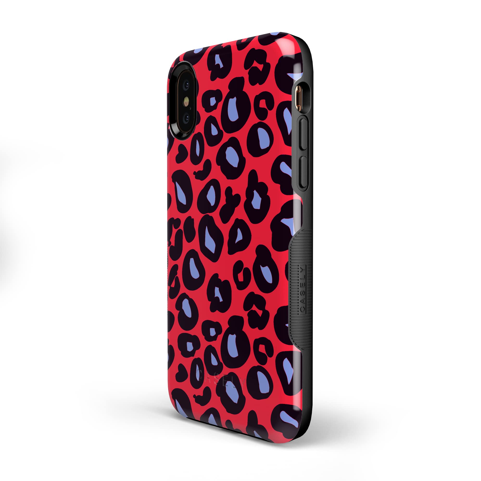 Casely iPhone X/XS Case - Stylish Red & Blue Leopard Print Protective Cover | Durable Slim Fit Phone Case for Women & Men | Perfect for Outdoor Adventures, Travel & Daily Use