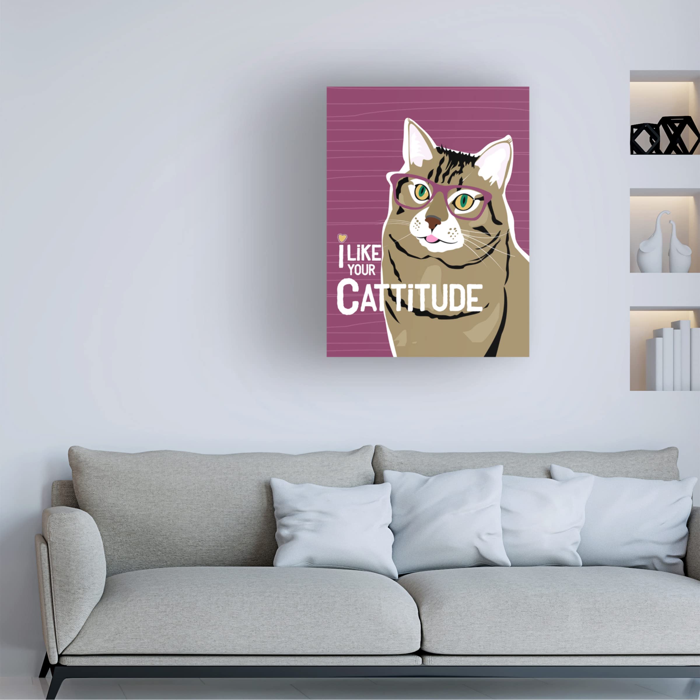 Trademark Fine Art 'I Like Your Cattitude' Canvas Wall Art by Ginger Oliphant - Funny Cat Painting for Living Room, Bedroom & Office Decor