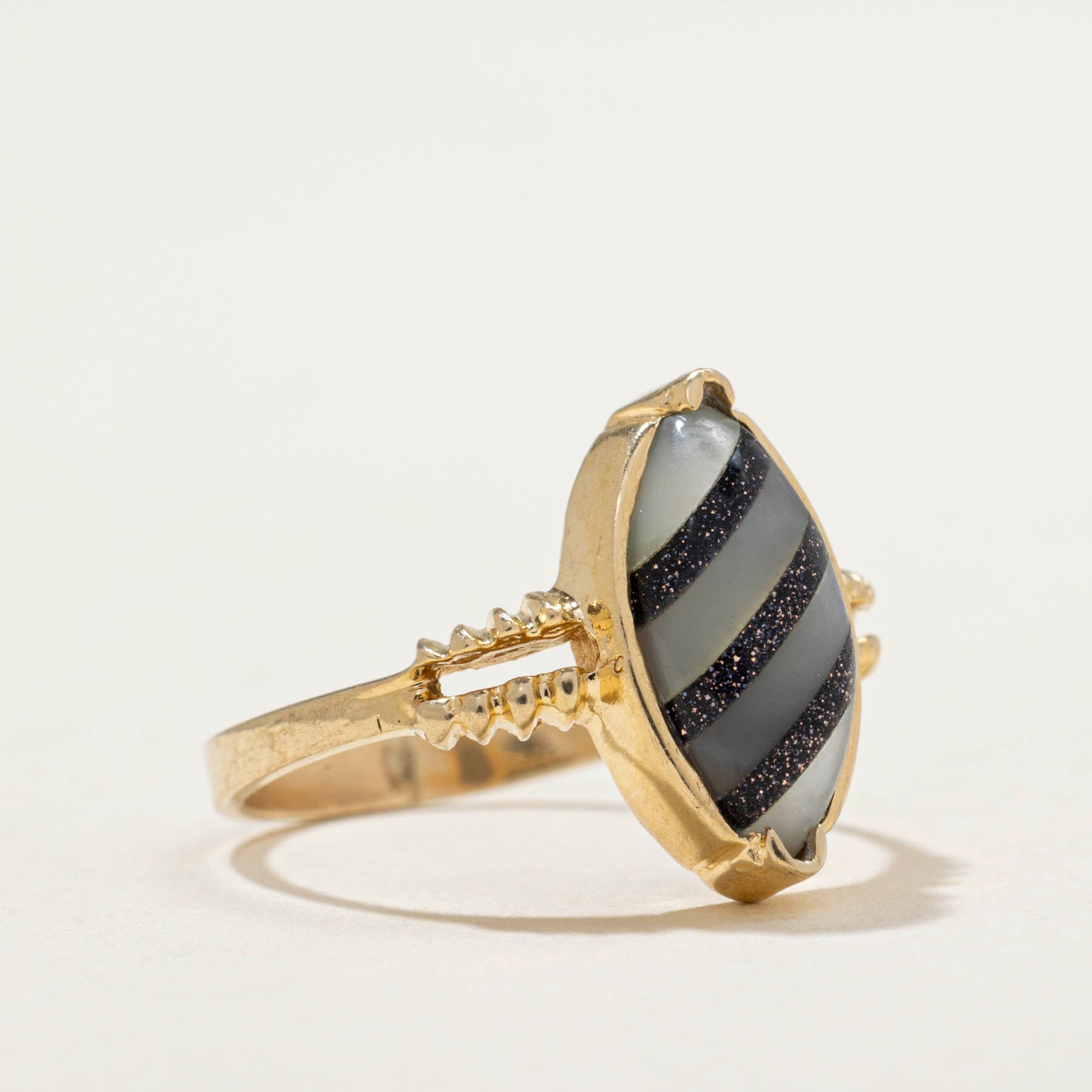1.20ct Composite Shell & Goldstone Ring - Size 4.25 - Elegant Bohemian Jewelry for Women - Perfect for Weddings, Parties & Special Occasions