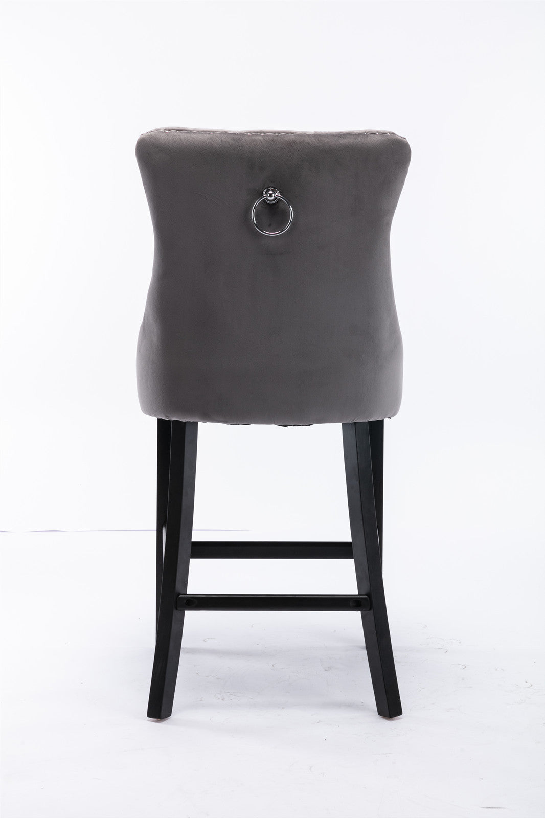 Contemporary Velvet Upholstered Bar Stools with Button Tufted Back & Wooden Legs - Set of 2 Gray Bar Chairs with Chrome Nailhead Trim for Kitchen Island, Breakfast Nook & Home Bar Decor (SW1902GY)