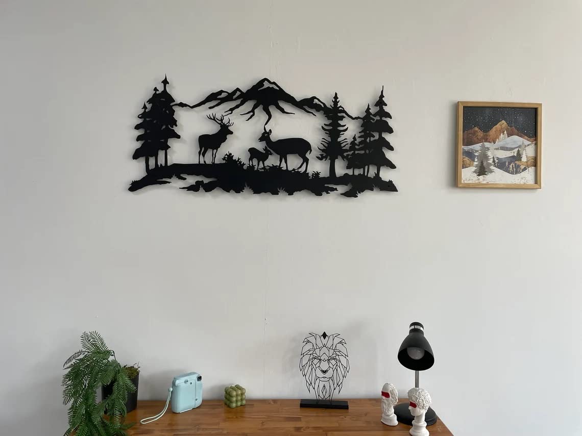 DEKADRON Metal Wall Art - Deer Family & Tree Decor for Home & Office - Modern Interior Wall Hangings (40