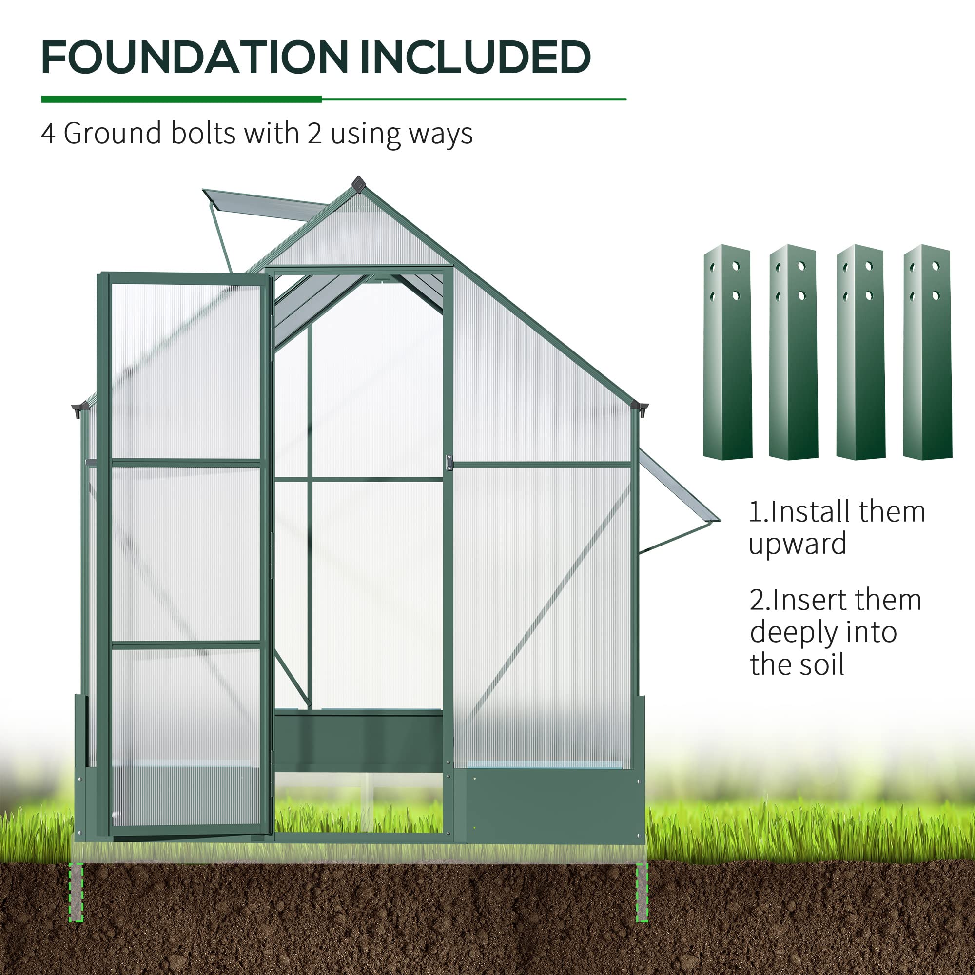 Outsunny 8' x 6' Polycarbonate Walk-in Greenhouse with Roof Vent & Rain Gutter - Durable Aluminum Frame for Outdoor Gardening - Perfect for Backyard, Patio & Plant Protection