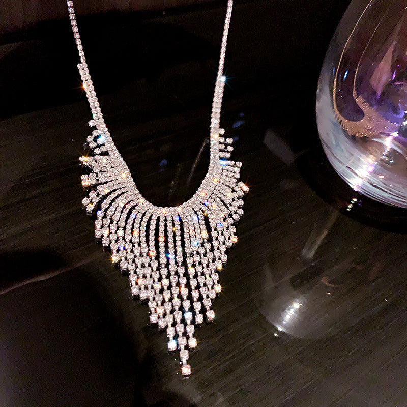 Sparkly Zircon Tassel Waterfall Necklace for Women - Elegant Dinner Party Jewelry | HN1207 | Perfect for Evening Gala, Wedding, Prom & Special Occasions