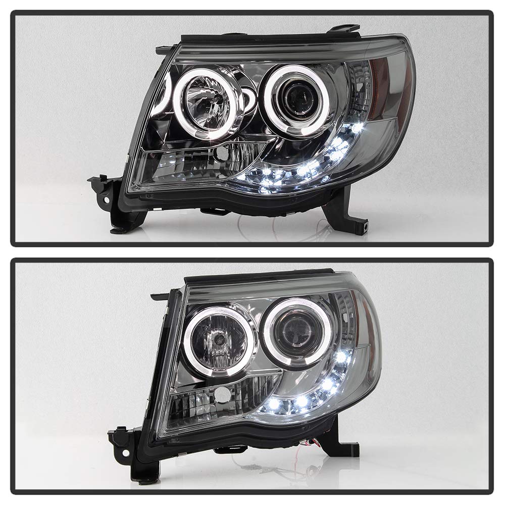 ACANII LED DRL Halo Ring Smoked Lens Projector Headlights for 2005-2011 Toyota Tacoma - Pair (Driver & Passenger Side) - Upgrade Your Truck's Style & Visibility for Night Driving & Off-Road Adventures