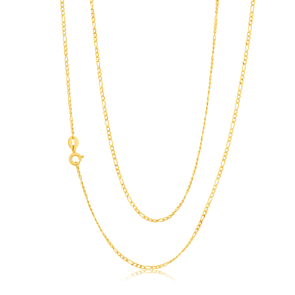 9ct Figaro 3:1 Yellow Gold 50cm 40Gauge Chain Necklace for Women - Elegant Jewelry Gift for Birthday, Anniversary & Special Occasions