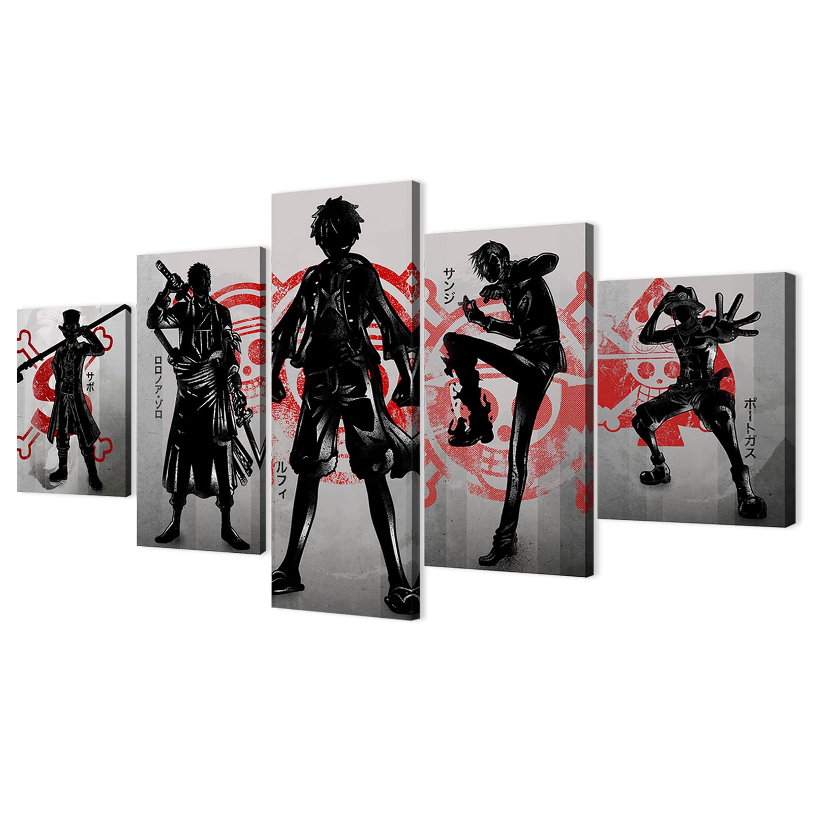 One Piece Anime Wall Art Set - 5 Piece Framed Canvas Prints (60x32 Inch) Featuring Luffy, Zoro, Ace, Sanji & Sabo - Perfect for Home Decor, Bedroom, Office & Anime Fan Gifts - Ready to Hang with Included Frame (ANIME-04)