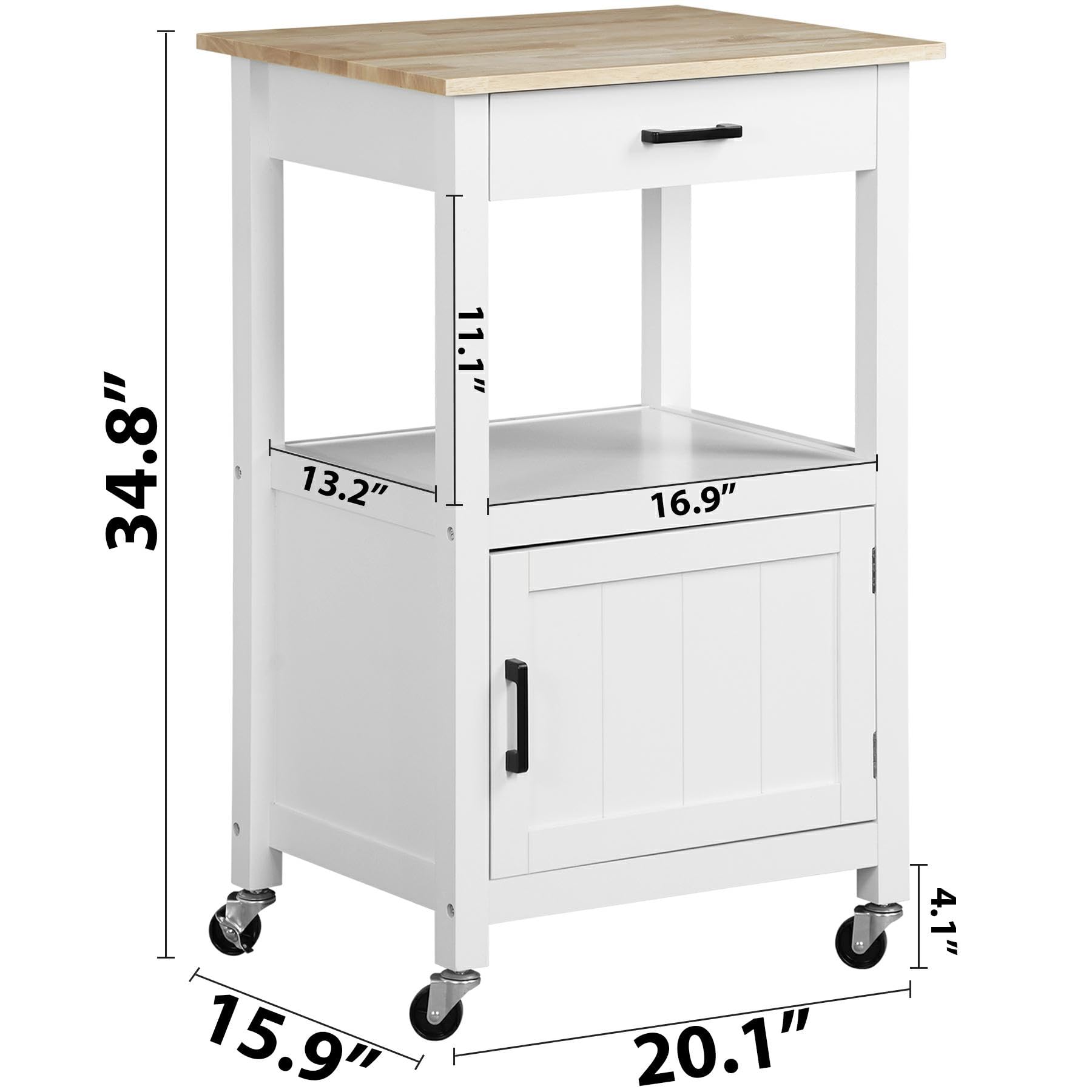 Nova White Mobile Kitchen Island Cart with Wheels - Single Door Cabinet, Rolling Coffee & Microwave Serving Cart for Dining Room - Perfect for Small Spaces, Entertaining & Kitchen Storage