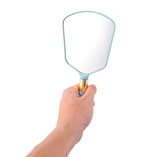 Lurrose Handheld Makeup Mirror with Handle - Portable Cosmetic Mirror for Travel, Home & Salon Use - Blue Vanity Mirror for Makeup Application, Hairstyling & Grooming