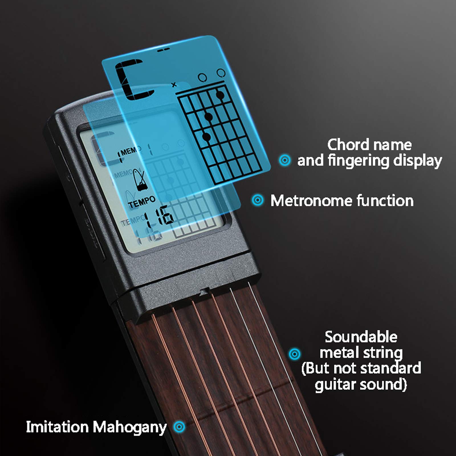 Portable Pocket Guitar Trainer - 6-Fret Practice Tool with Rotatable Chord Chart for Beginners | Perfect for Travel, Camping & Home Practice | Folk & Acoustic Guitar Learning Aid